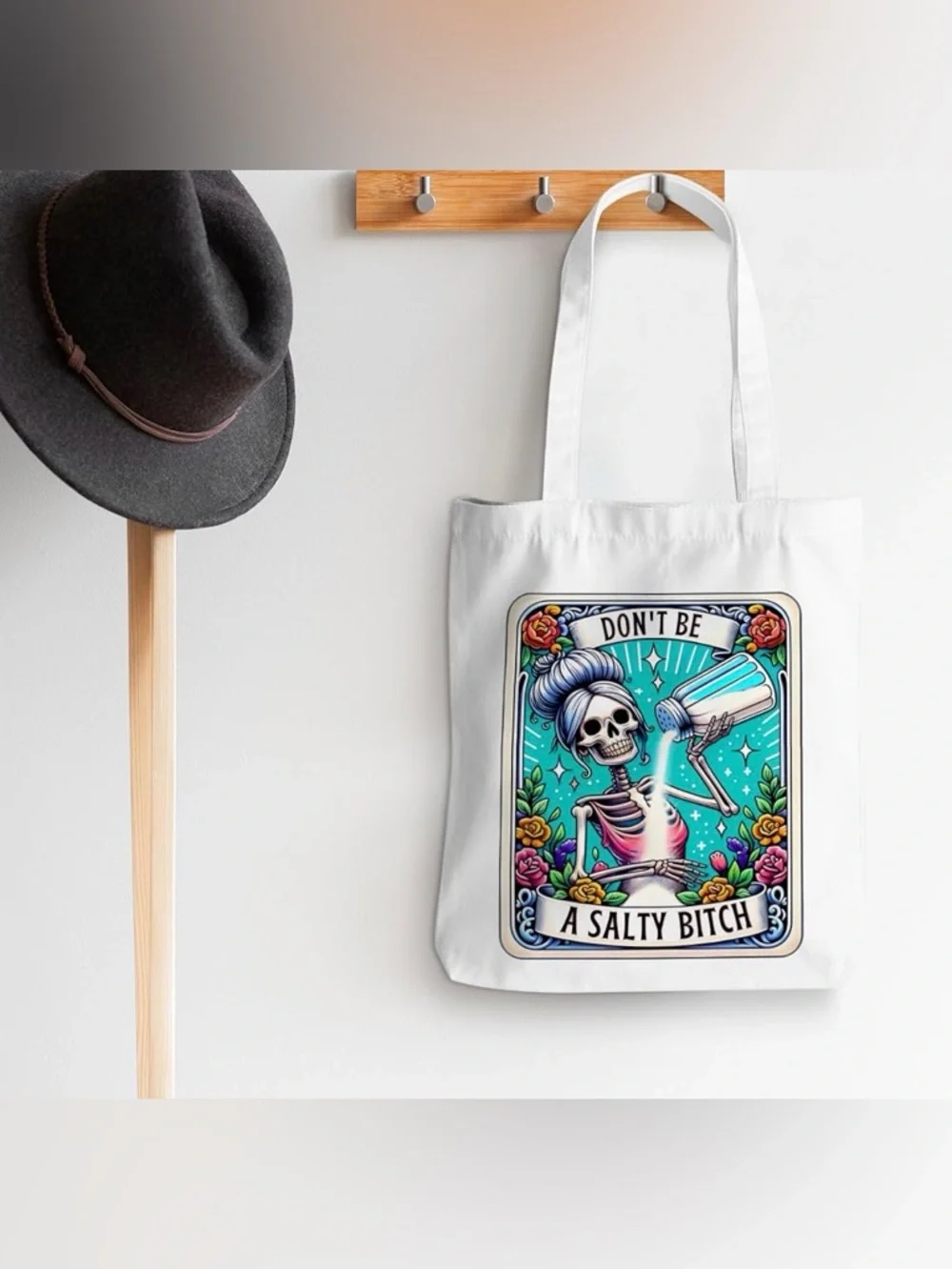 NWT Don't Be A Salty B!tch Skeleton Tote Bag Cotton Eco-Friendly Tarot Style - Picture 6 of 7